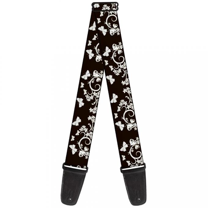 Guitar Strap - Butterfly Garden Black/White
