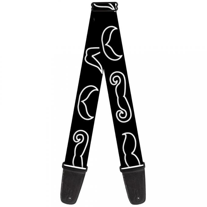 Guitar Strap - Mustache Outlines Black/White