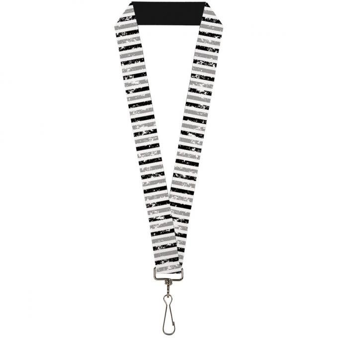 Buckle-Down Lanyard - Vertical Stripes White/Black/Gray
