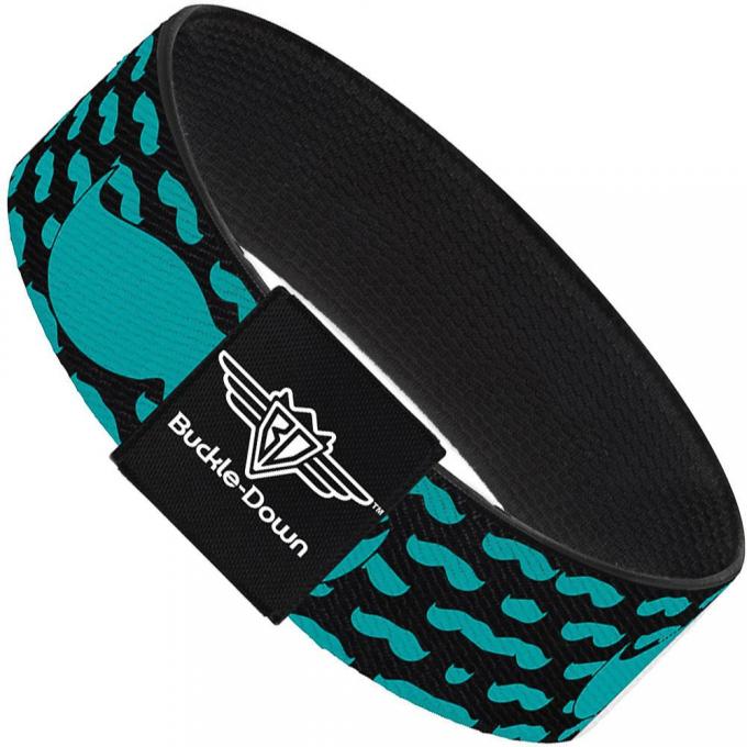 Buckle-Down Elastic Bracelet - Mustaches Mini/Single Repeat Black/Turquoise