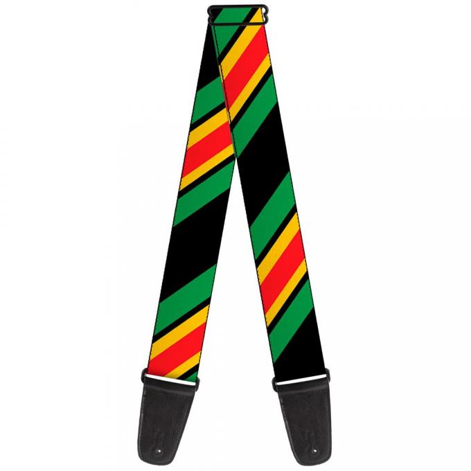 Guitar Strap - Diagonal Stripes Black/Green/Yellow/Red