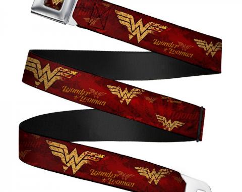 Wonder Woman Logo Rays Full Color Burgundy/Gold Seatbelt Belt - WONDER WOMAN/Logo Rays Burgundy/Gold Webbing