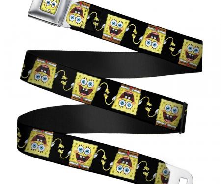 Sponge Bob Face CLOSE-UP Seatbelt Belt - Sponge Bob 3-D Pose Flip Black Webbing