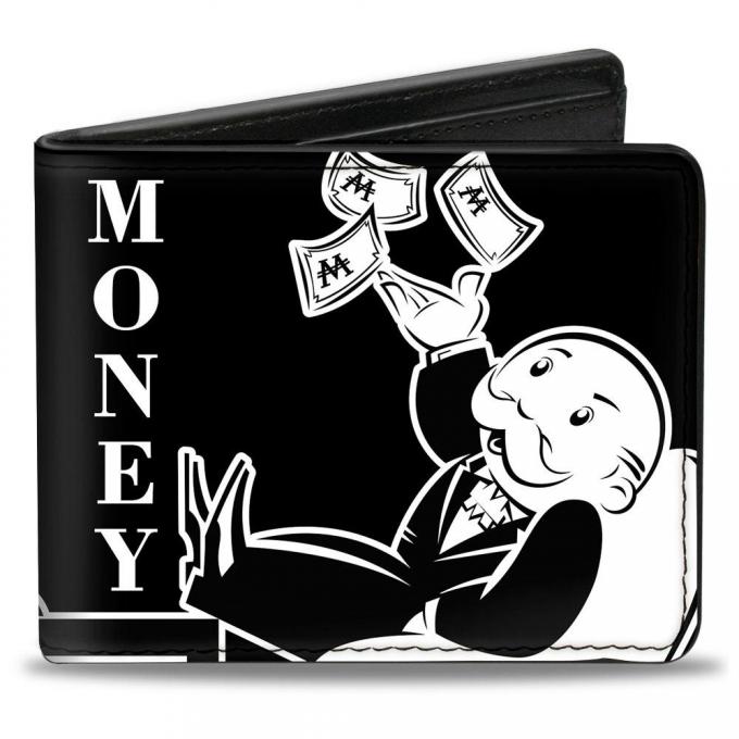 Bi-Fold Wallet - Mr. Monopoly Tossing Money Pose/MONEY + MONOPOLY Black/White