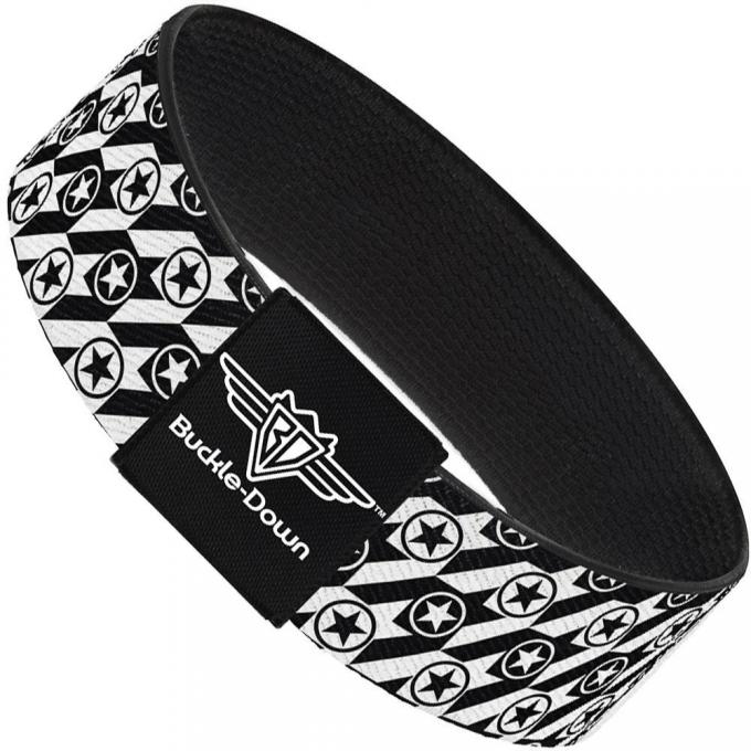 Buckle-Down Elastic Bracelet - Houndstooth Star Black/White