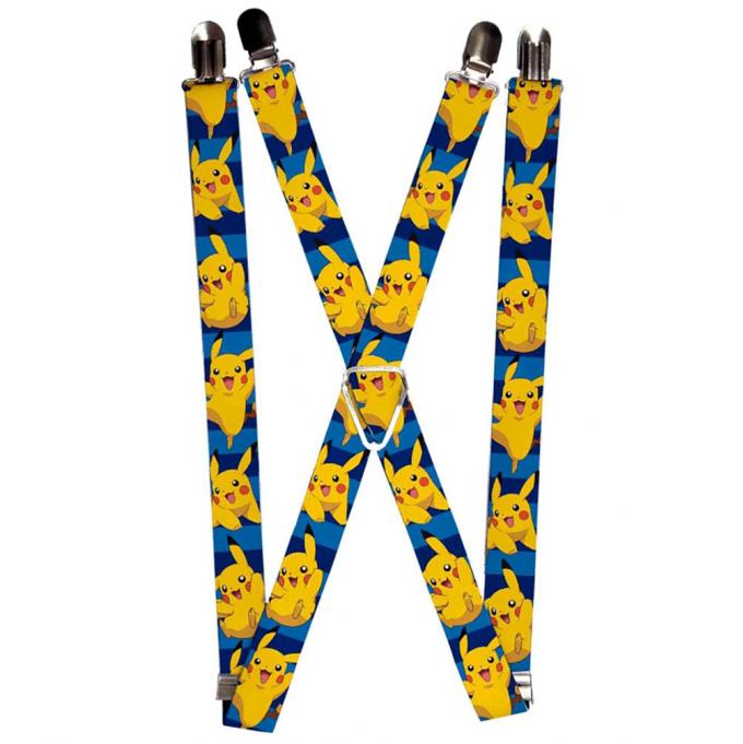 Suspenders - 1.0" - Pikachu Poses Stripe Blues