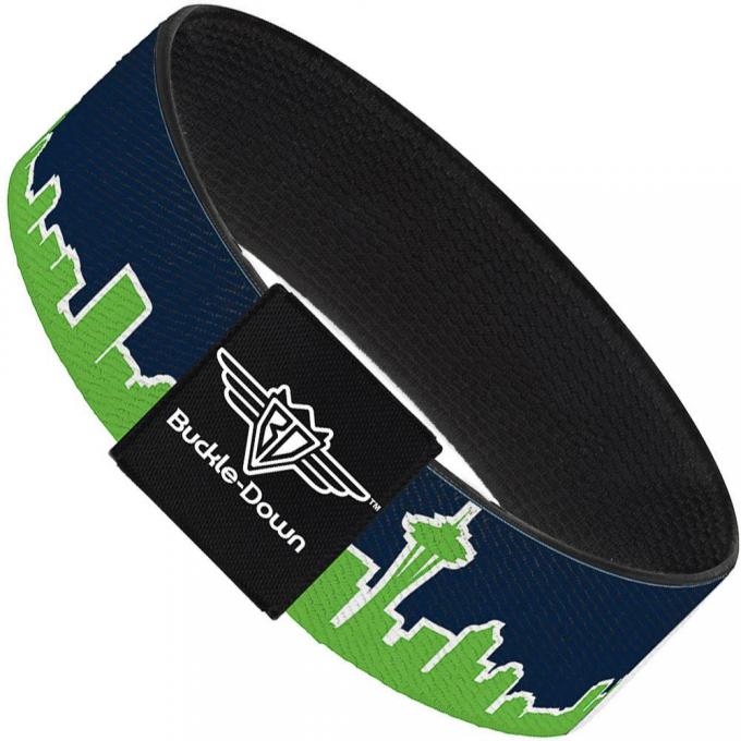 Buckle-Down Elastic Bracelet - Seattle Skyline Navy/Lime Green