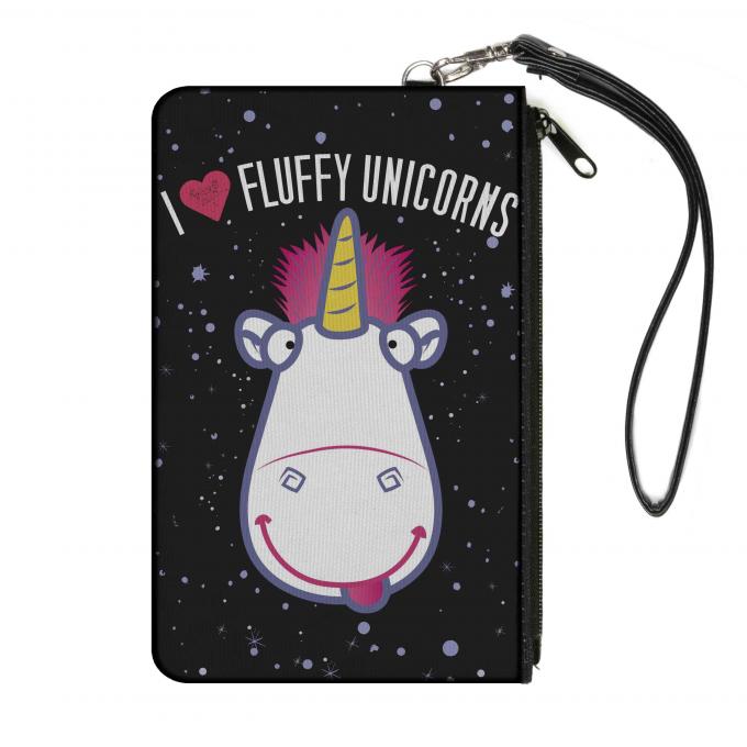 Canvas Zipper Wallet - SMALL - Agnes' Unicorn Face I "HEART" FLUFFY UNICORNS/Stars Black/Lavender
