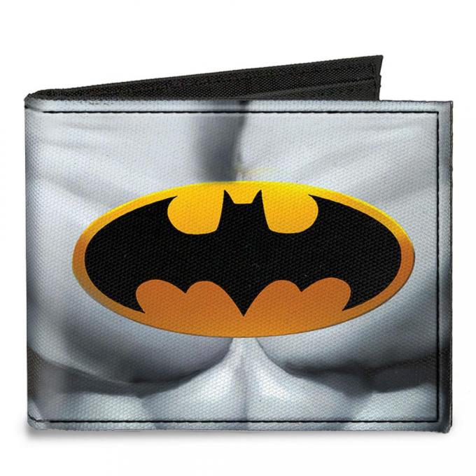 Canvas Bi-Fold Wallet - Justice Leaue Supreme Team Batman Chest Logo Grays/Yellow/Black