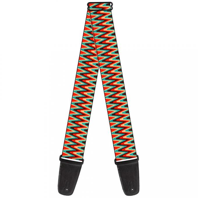 Guitar Strap - Jagged Zig Zag Brown/Aqua/Cream/Red