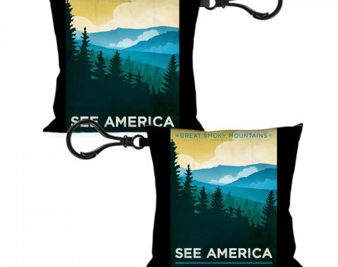 Pillow Keychain - SEE AMERICA-NC GREAT SMOKY MTNS. Landscape Yellows/Blues/White