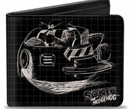 SONIC CLASSIC 
Bi-Fold Wallet - Doctor Eggman Flying Egg Mobile + Body Blueprints Black/White