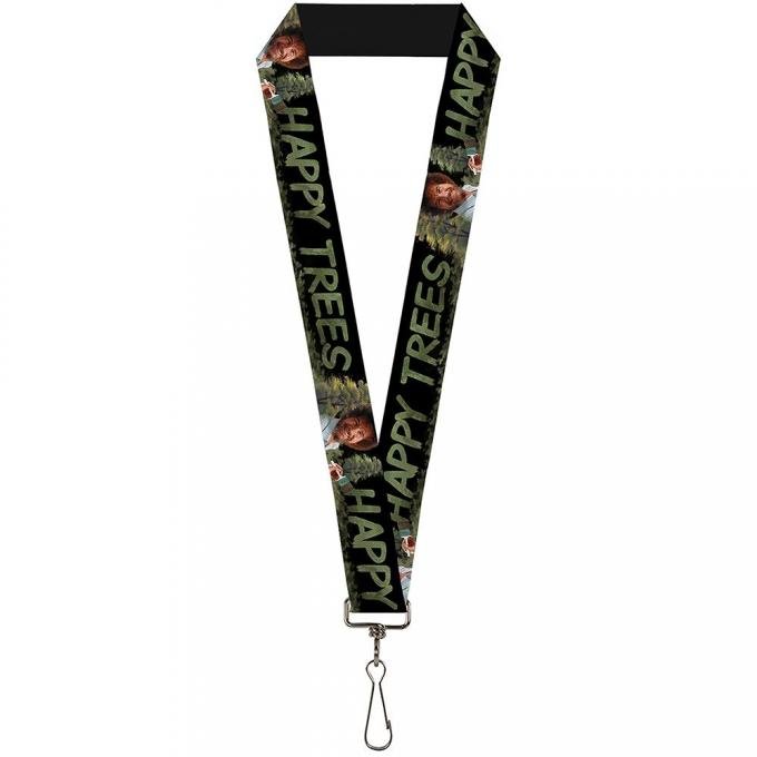 Lanyard - 1.0" - Bob Ross Painting Pose/HAPPY TREES Black/Greens