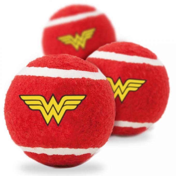 Dog Toy Squeaky Tennis Ball 3-PACK -  Wonder Woman Logo Red/Yellow