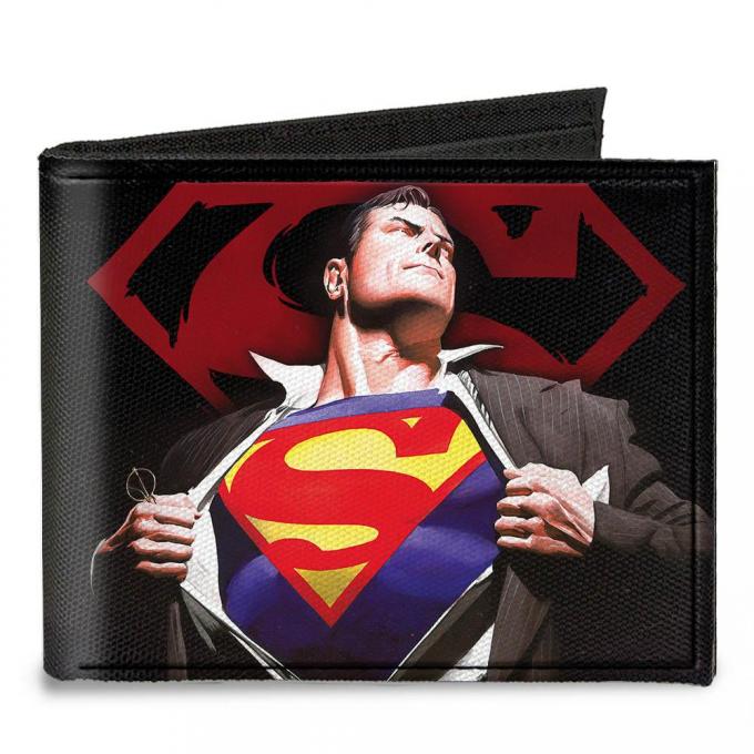 Canvas Bi-Fold Wallet - Superman Forever Clark Kent-Superman Transition/Shield Black/Red