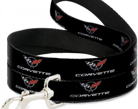 Dog Leash CORVETTE C5 LOGO REPEAT BLACK/GRAY/WHITE/RED WEBBING