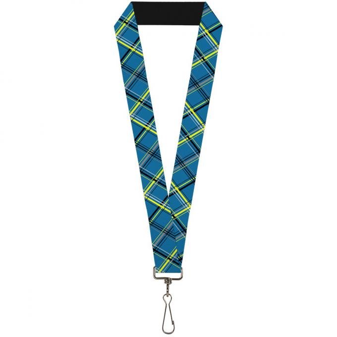 Buckle-Down Lanyard - Plaid Turquoise/Yellow/Black/Gray