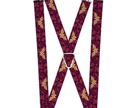 Suspenders - 1.0" - Wonder Woman Logo/Floral Collage Purple/Pinks/Gold