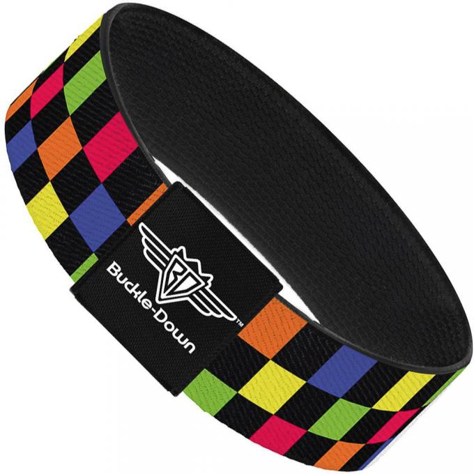 Buckle-Down Elastic Bracelet - Checker Black/Multi Neon