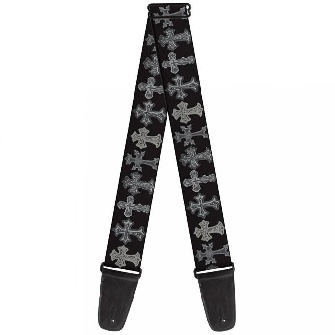 Guitar Strap - Elegant Crosses Black/Grays