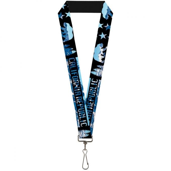 Buckle-Down Lanyard - CALIFORNIA REPUBLIC/Bear/Stars Silhouette Black/Scenic Mountains