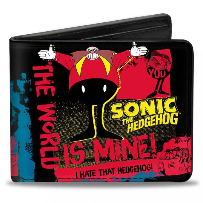SONIC CLASSIC 
Bi-Fold Wallet - Doctor Eggman Pose THE WORLD IS MINE/I HATE THAT HEDGEHOG Black/Red/Yellow/Blue