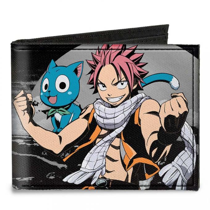 Canvas Bi-Fold Wallet - Natsu Dragneel & Happy Pose + FAIRY TAIL/Castle Grays/Black