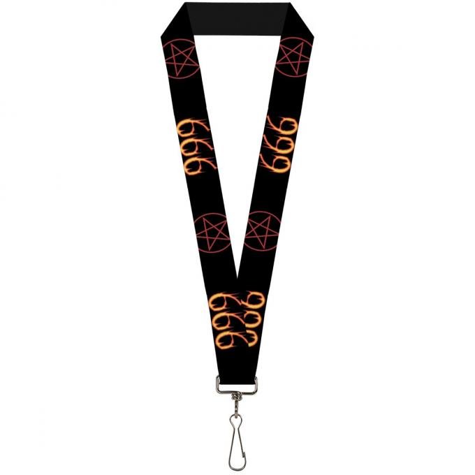 Buckle-Down Lanyard - Flaming 666/Pentagram Black/Red