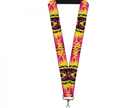 Lanyard - 1.0" - Ultimate Warrior Face CLOSE-UP/WARRIOR Stripe Pinks/Yellows/Black