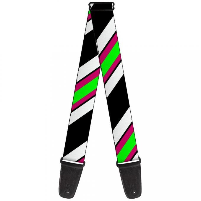 Guitar Strap - Diagonal Stripes Black/White/Pink/Green