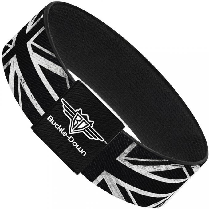 Buckle-Down Elastic Bracelet - Union Jack Distressed Black/White