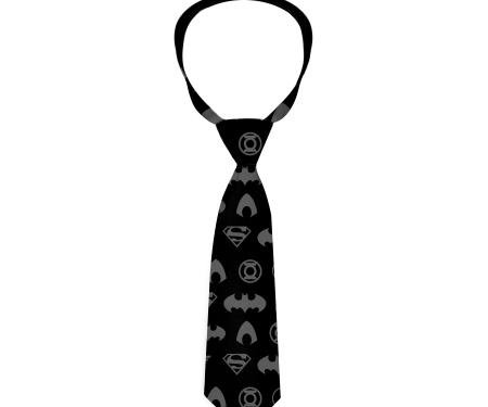 Necktie Standard - Justice League 8-Superhero Icons Black/Gray