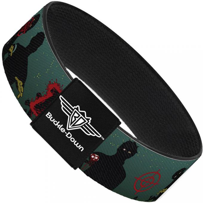 Buckle-Down Elastic Bracelet - ZOMBIE KILLER Zombie March Green/Red/Black