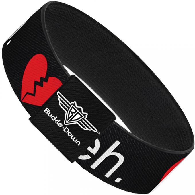 Buckle-Down Elastic Bracelet - Broken Heart MEH Black/Red/White