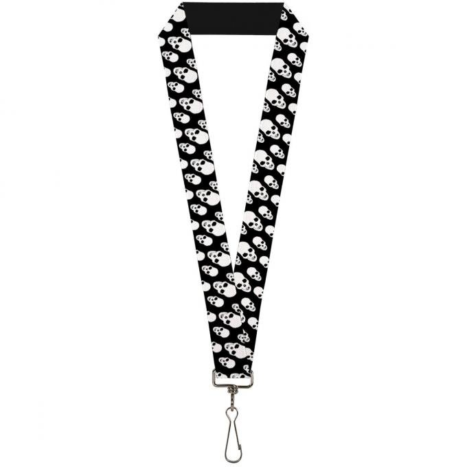 Buckle-Down Lanyard - Tilted Skulls Black/White
