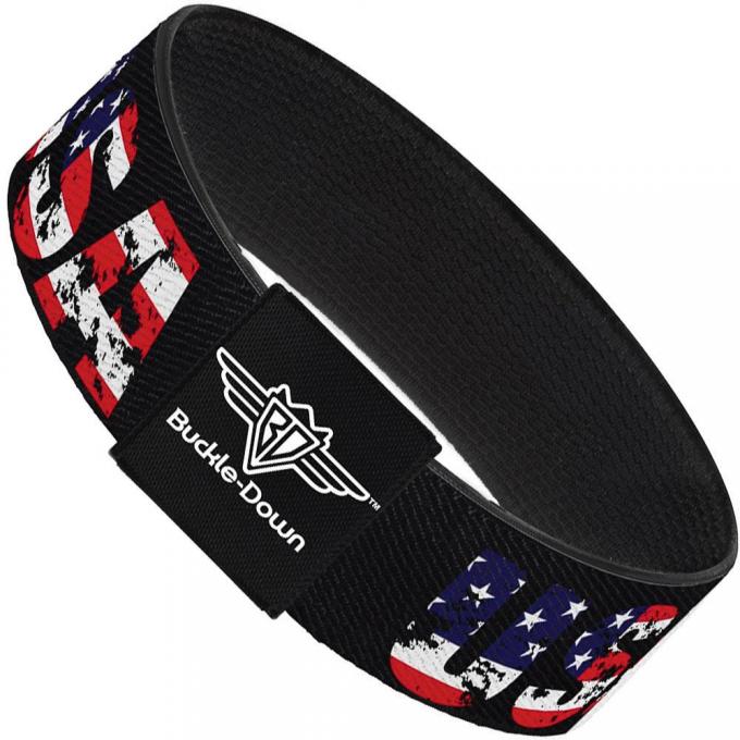 Buckle-Down Elastic Bracelet - USA w/Star Black/US Flags