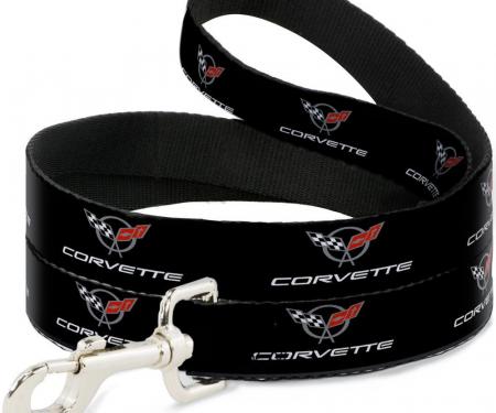 Dog Leash CORVETTE C5 LOGO REPEAT BLACK/GRAY/WHITE/RED WEBBING