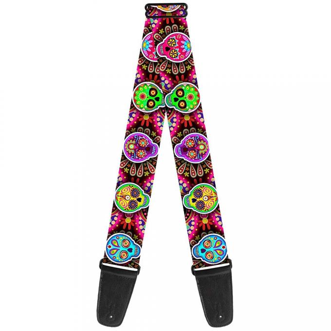 Guitar Strap - Six Sugar Skulls Multi Color