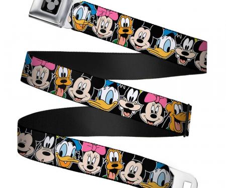 Mickey Silhouette Black/Silver Seatbelt Belt - Classic Disney Character Faces Black Webbing