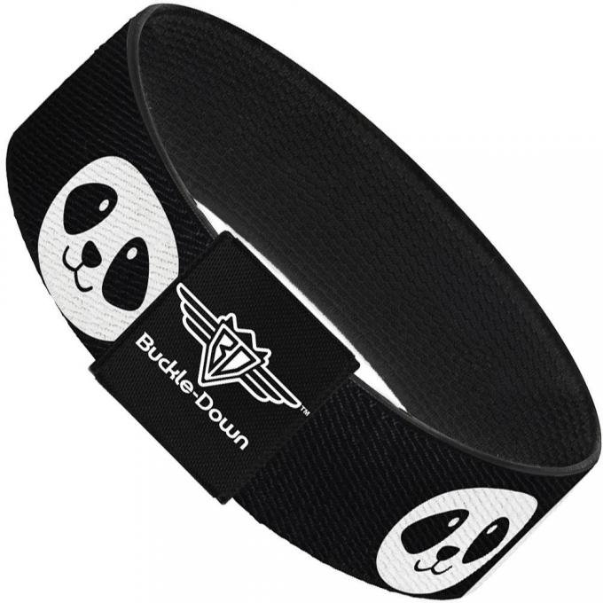 Buckle-Down Elastic Bracelet - Smiling Panda Face Black/White