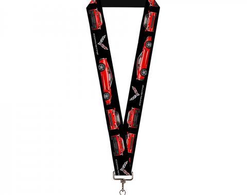 Lanyard - 1.0" - C7 Logo/C7 Blueprints Black/Red