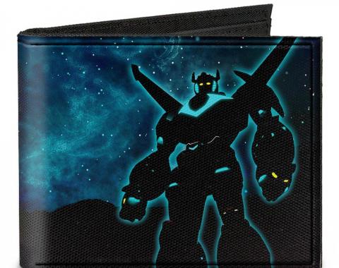 Canvas Bi-Fold Wallet - New Series Voltron Standing Pose Silhouette + VOLTRON Logo Galaxy Blues/Black