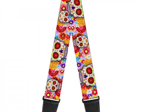 Guitar Strap - Sugar Skull Starburst White/Multi Color