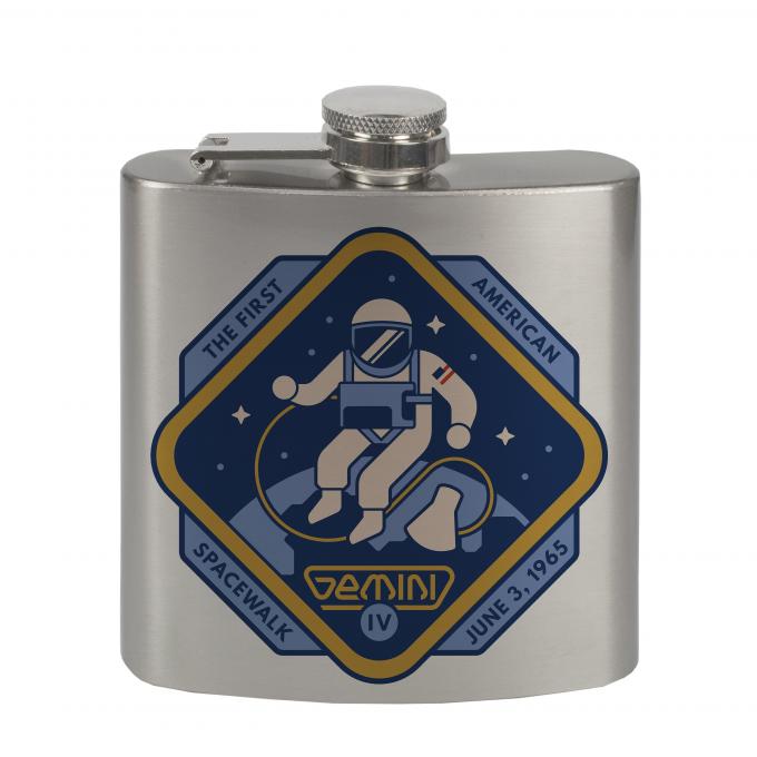 Stainless Steel Flask - 6 OZ - GEMINI IV-THE FIRST AMERICAN SPACEWALK Yellow/Blues