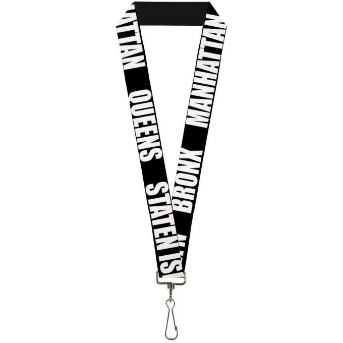 Buckle-Down Lanyard - New York's Five Burroughs Bold Black/White