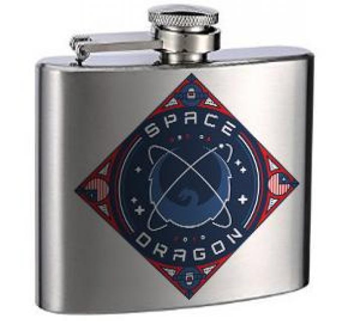 Stainless Steel Flask - 6 OZ - SPACEX DRAGON Dragon Blues/Reds/White