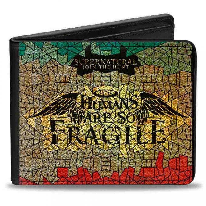 Bi-Fold Wallet - SUPERNATURAL-HUMANS ARE SO FRAGILE Stained Glass Black/Greens/Yellows/Red