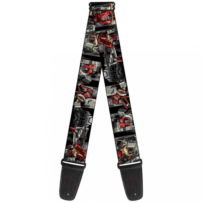 Guitar Strap - Dinobots Action Pose Panels/Autobot Logo Black/Silver Gradient