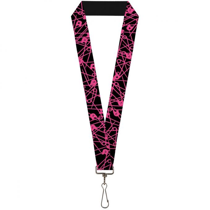 Buckle-Down Lanyard - Safety Pins Black/Fuchsia
