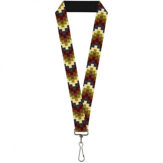 Buckle-Down Lanyard - Geometric4 Tan/Blue/Wine/Brown/Olive